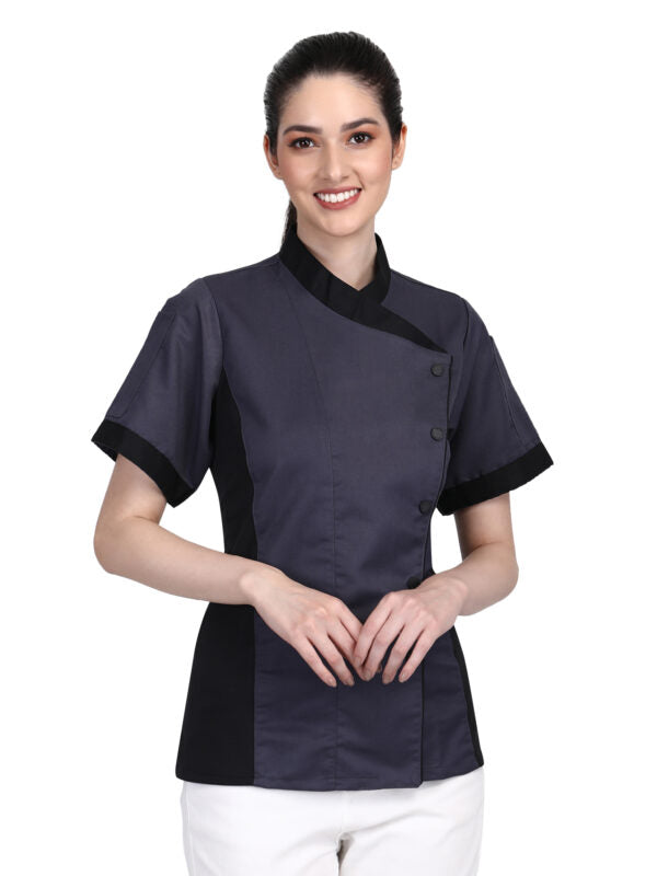 Short Sleeves Only Women’s Ladies Side Mesh Chef’s Coat Jacket By Uniformates – Grey